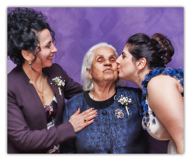 elderly mother and daughters