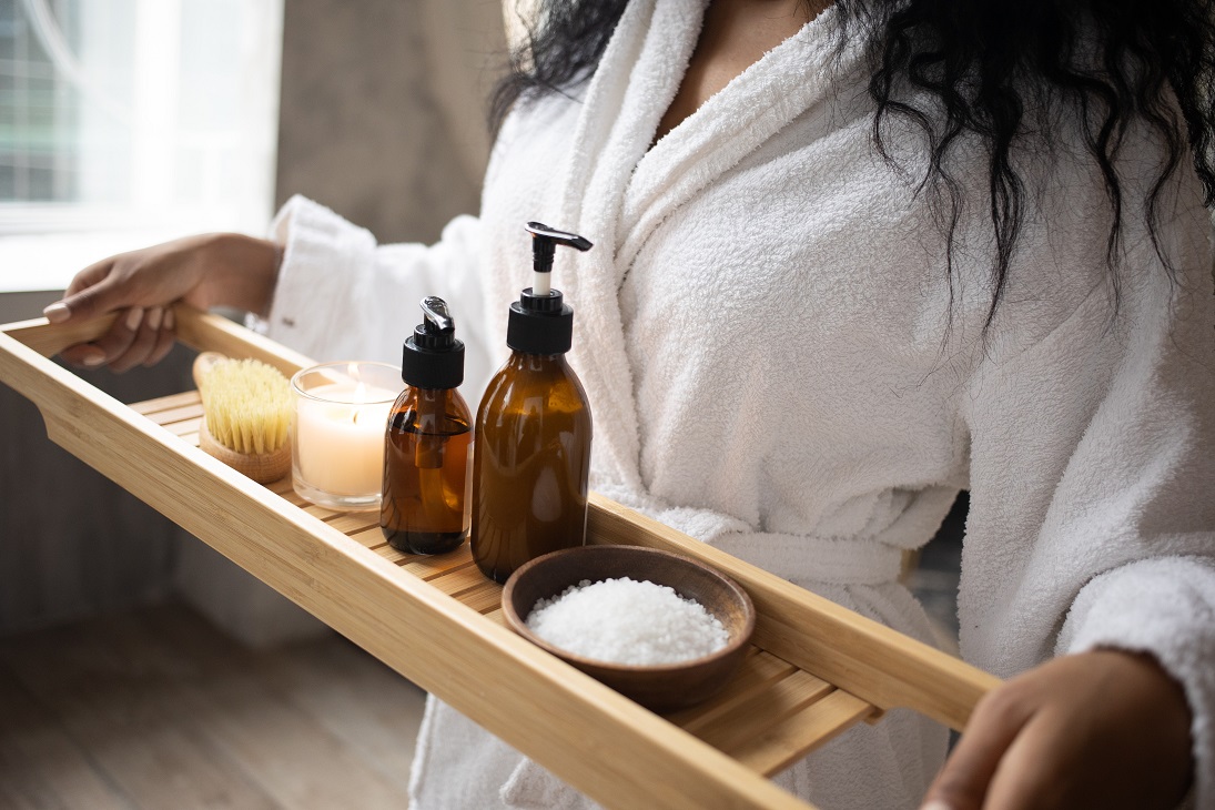 woman with tray of exfoliants