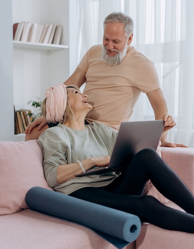 couple talking on couch